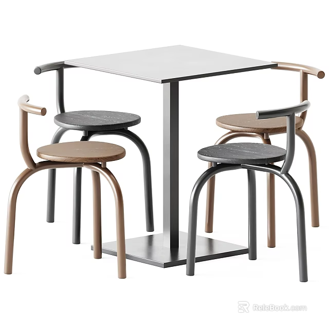 Modern Table And Chair Set With Square Smooth Top And Four Curved Leg Chairs 3d model 