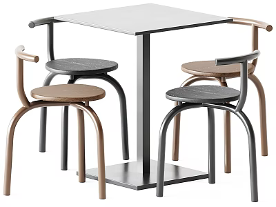 Modern Table And Chair Set With Square Smooth Top And Four Curved Leg Chairs 3d model