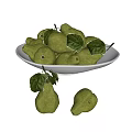 White Ceramic Bowl Filled with Fresh Green Pears and Leaves