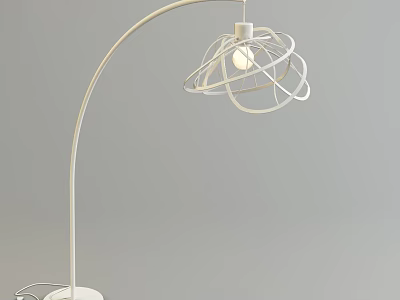 White Arched Floor Lamp With Spiral Metal Shade And Light Bulb 3d model
