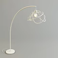 White Arched Floor Lamp With Spiral Metal Shade And Light Bulb