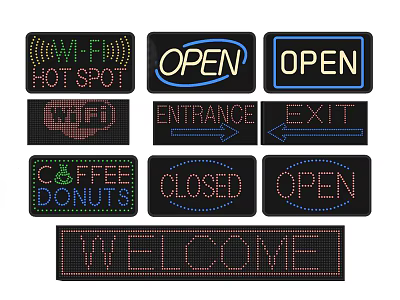 LED Decorative Lights Featuring Open Entrance Exit Welcome Coffee Donuts Signs 3d model