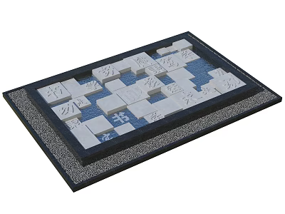 Traditional Chinese Chess Board Game With White Pieces And Blue Background 3d model