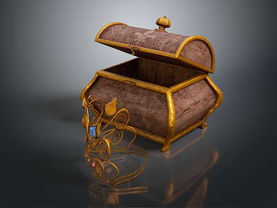 Ornate Open Display Cabinet Shelf With Golden Decorations Crown Ornament And Interior Space 3d model