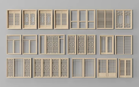 Chinese-style double-door wooden door 3d model