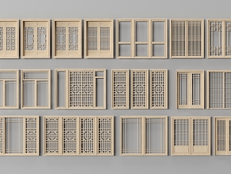 Chinese-style double-door wooden door 3d model