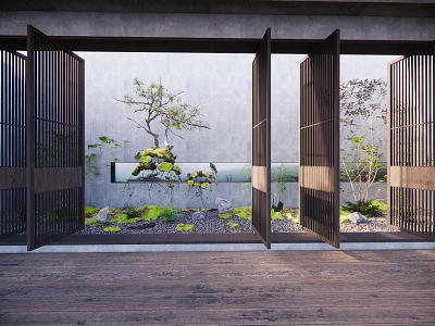 New Chinese style courtyard sketch landscape cover moss landscape plant shrub landscape stone 3d model