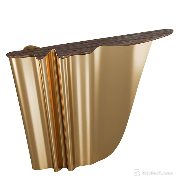 Modern Elegant Console Table With Golden Folded Base And Dark Wooden Top 3d model 