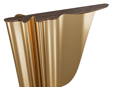 Modern Elegant Console Table With Golden Folded Base And Dark Wooden Top 3d model