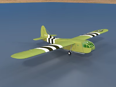 Vintage Green Passenger Aircraft With Black And White Striped Wings Design 3d model