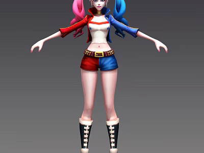 Three-Shading Two-Shading Two-Clown Female Baseball Female European and American Female Double-Ponytail Cheerleading Female Hand-painted Characters 3d model