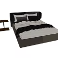 Modern Minimalist Double Bed With Black White Bedding And Side Nightstand 3d model