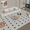 Modern Cream Style Sofa Coffee Table Combination Lazy Sofa Stool Hanging Picture Green Planting Edge Table 3d model
