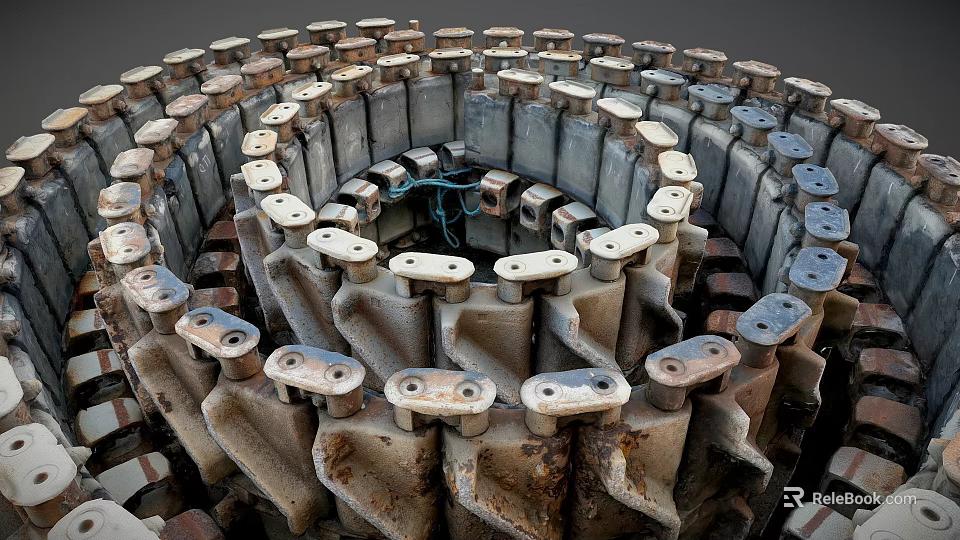 Rusty Metal Mechanical Components In Circular Industrial Arrangement 3d model 