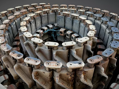 Rusty Metal Mechanical Components In Circular Industrial Arrangement 3d model
