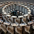 Rusty Metal Mechanical Components In Circular Industrial Arrangement