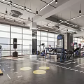 Spacious Gym Interior With Workout Equipment Functional Training Area And Large Windows 3d model