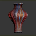 Artistic Hand Carved Sculpture Vase With Red Blue Gold Stripes And Glossy Surface