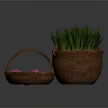 Woven Baskets Interior Display With Small Basket Pink Items And Large Basket Green Plants