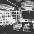 Modern Digital Store Interior With Large Display Screen Seating Area And Bar Counter