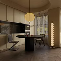 Modern Dining and Living Room Interior With White Sofa Patterned Rug and Wooden Flooring