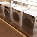 Modern Front Load Washing Machines in Bright Room with Wooden Floor and Window