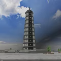 Traditional Multi story Pagoda With Surrounding Square Wall And Trees Under Blue Sky