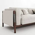 Modern Minimalist Double Sofa With Beige Linen Upholstery And Wooden Frame