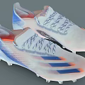 Modern White Soccer Shoes With Blue And Orange Stripes And Transparent Studs