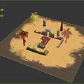 Desert Sand Scene Design With Palm Trees Stone Pillars And Structures 3d model