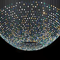 Colorful Beaded Chandelier with Blue Green Gold White Strings in Circular Design