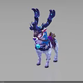 Mythical White Deer With Blue Glowing Antlers And Elegant Purple Decorative Saddle