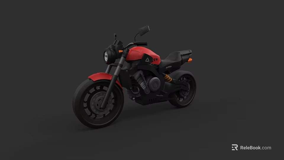 Red and Black Motorcycle with Modern Design Headlight Black Seat and Wheels 3d model 