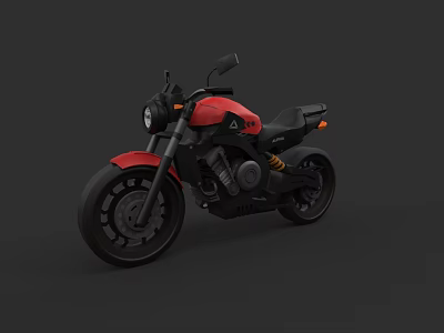 Red and Black Motorcycle with Modern Design Headlight Black Seat and Wheels 3d model