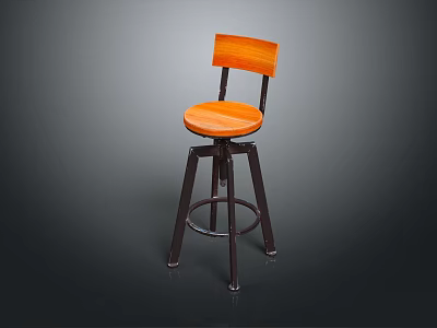 Modern Orange Wooden Swivel Bar Stool With Round Seat Backrest And Black Metal Frame 3d model