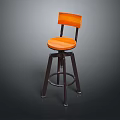 Modern Orange Wooden Swivel Bar Stool With Round Seat Backrest And Black Metal Frame