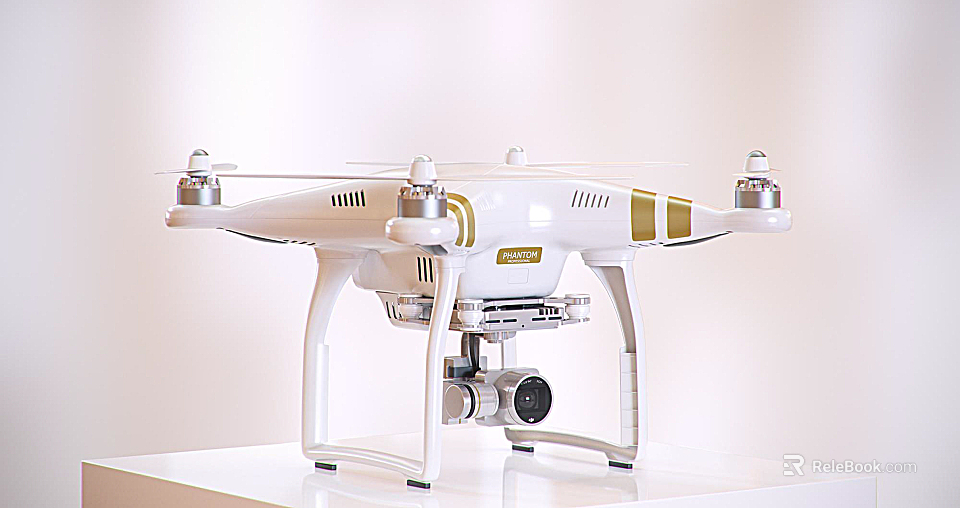Smart White Drone With Gold Stripes Four Propellers And Camera Technology Design 3d model 