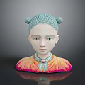 Woman Sculpture Bust with Light Blue Buns Green Collar and Orange Pink Gradient Clothing