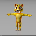 Cute Cartoon Tiger Character With Big Eyes Yellow Body Black Stripes And Open Arms