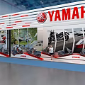 YAMAHA Exhibition Booth With Modern Red White Design And Motorcycles