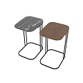 Modern Minimalist Side Tables with Two Tone Tabletop and Black Metal Frame for Living Room