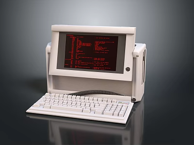 Vintage Desktop Computer Featuring Monitor Keyboard And Red Text On Screen 3d model