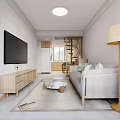 Modern Minimalist Living Dining Room With Sofa TV Coffee Table Floor Lamp And Wooden Furniture