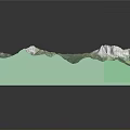 Undulating Mountain Landscape 3D Terrain Model Featuring Green And White Rugged Peaks