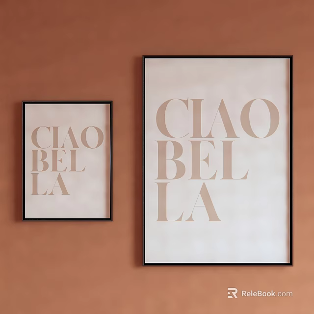 Minimalist Wall Art With Ciao Bella Text Black Frame On Orange Background 3d model 