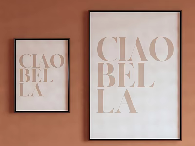 Minimalist Wall Art With Ciao Bella Text Black Frame On Orange Background 3d model