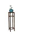 Blue Vase With White Flowers Placed On Brown Wooden Decorative Stand