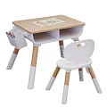 Children's Wooden White Desk With Chair Pencil Holder And Colorful Desktop