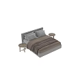 Modern Double Bed with Brown Bedspread White Pillows and Small Round Wooden Table 3d model
