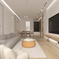 Modern Minimalist Dining Living Room With Wooden Cabinets Dining Table And Natural Light